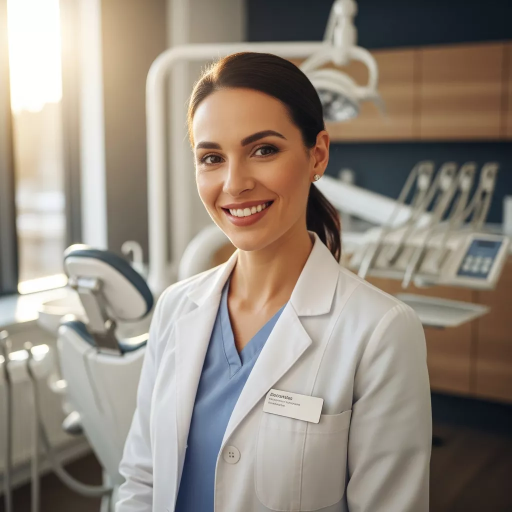 Dentista profesional en clínica moderna